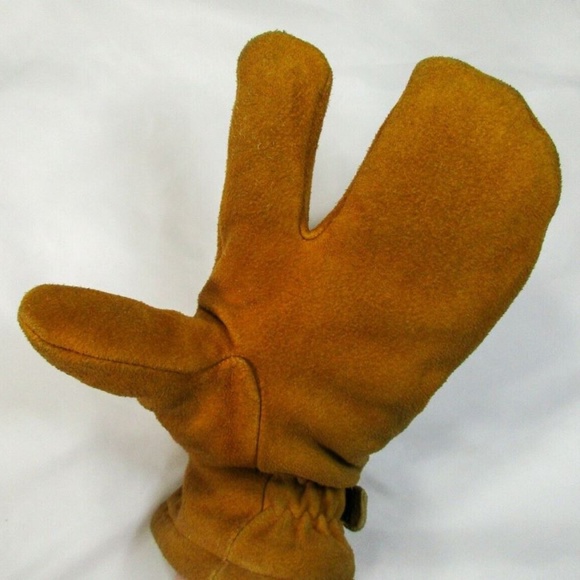 SOLD LL Bean Buckskin Mitts 3 Finger Gloves Sz Med - Picture 7 of 8